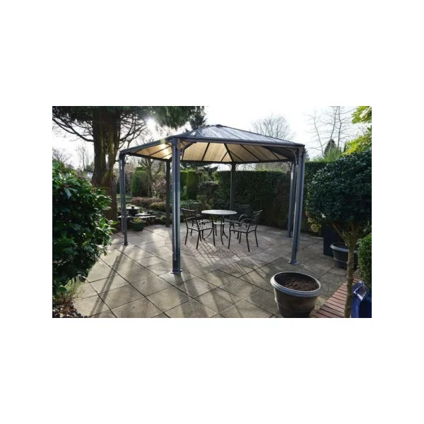Tonnelle hexagonale en Aluminium 4,50x4,50 m gris anthracite avec Toiture polycarbonate Pergola de jardin