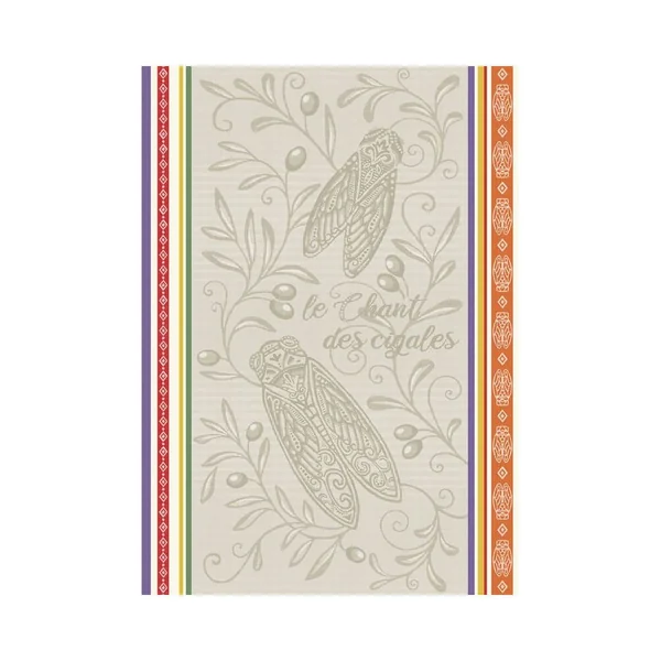 Torchon coton jacquard cigale 50x70 cm