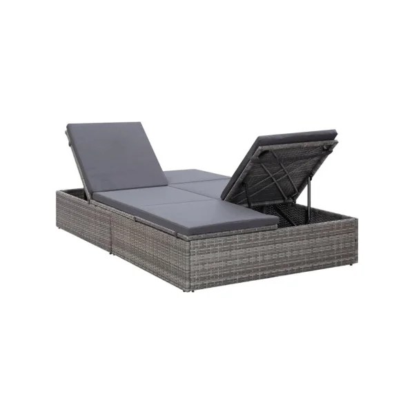 Transat chaise longue double résine tressée gris Bain de soleil transat jardin transat extérieur chaise longue jardin