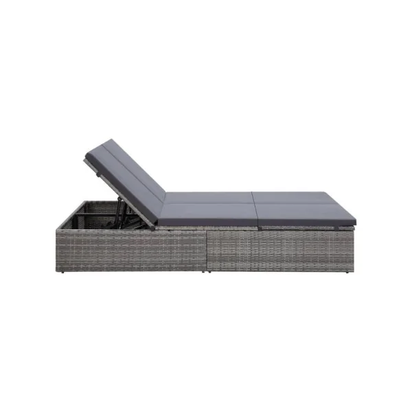 Transat chaise longue double résine tressée gris Bain de soleil transat jardin transat extérieur chaise longue jardin