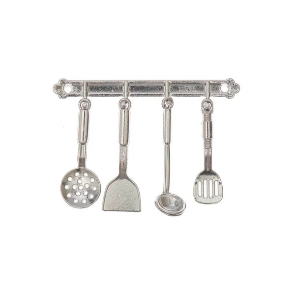 Ustensiles de cuisine miniatures - Argenté - 5 pcs - pour Lutin ou poupée - Rico Design