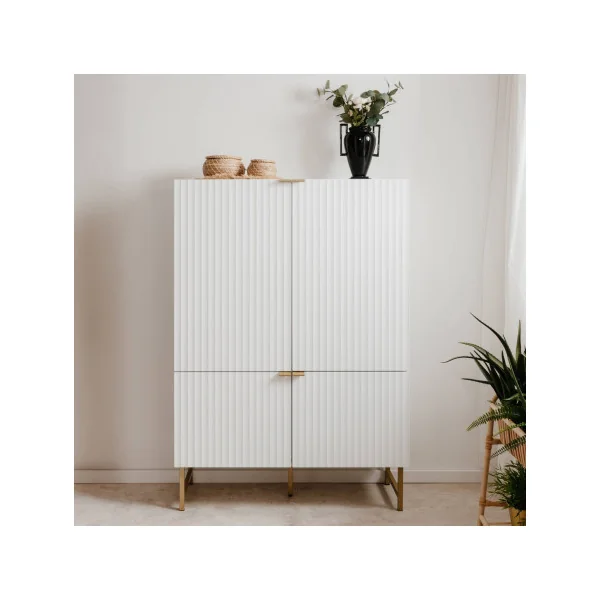Vaisselier Blanc graphique Buffet Haut Armoire de Salon blanche