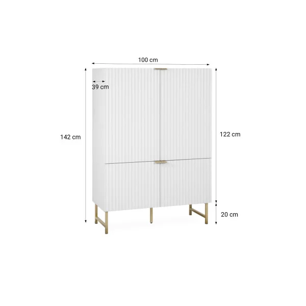 Vaisselier Blanc graphique Buffet Haut Armoire de Salon blanche