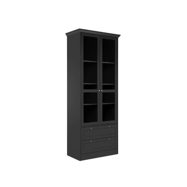 Vitrine Anthracite de Salon 2 Portes 2 Tiroirs Buffet Haut Armoire de Salon