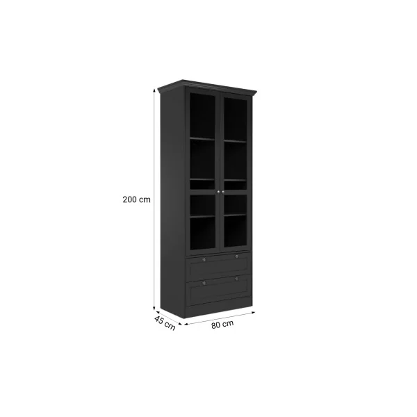Vitrine Anthracite de Salon 2 Portes 2 Tiroirs Buffet Haut Armoire de Salon