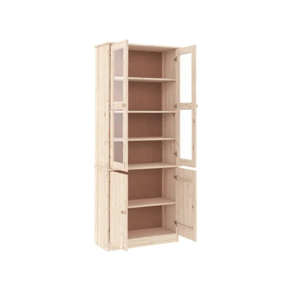 Vitrine en Verre Bois de pin Massif Vaisselier de Salon Bois Naturel