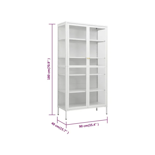 Vitrine Vaisselier Acier et Verre Trempé 4 Etagères Réglables