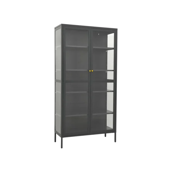 Vitrine Vaisselier Anthracite Acier et Verre Trempé 4 Etagères Réglables