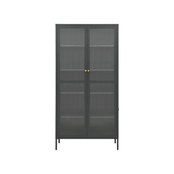Vitrine Vaisselier Anthracite Acier et Verre Trempé 4 Etagères Réglables