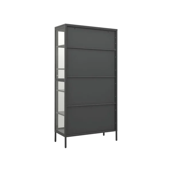 Vitrine Vaisselier Anthracite Acier et Verre Trempé 4 Etagères Réglables