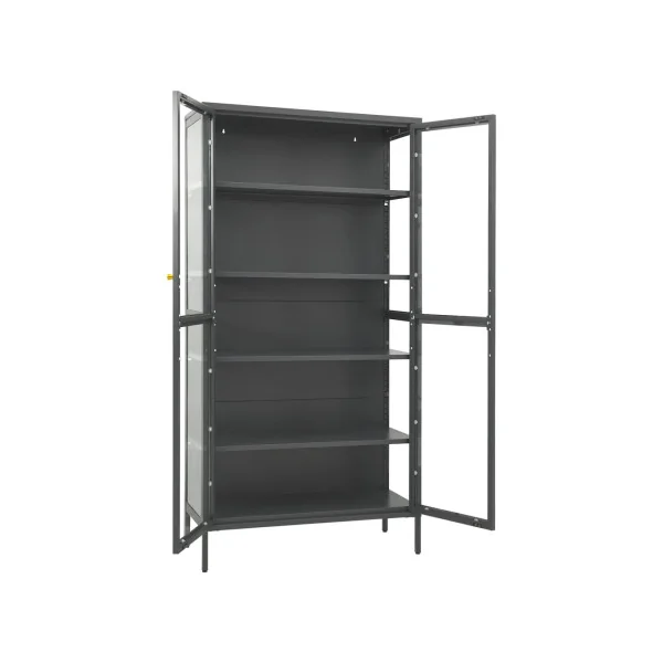 Vitrine Vaisselier Anthracite Acier et Verre Trempé 4 Etagères Réglables