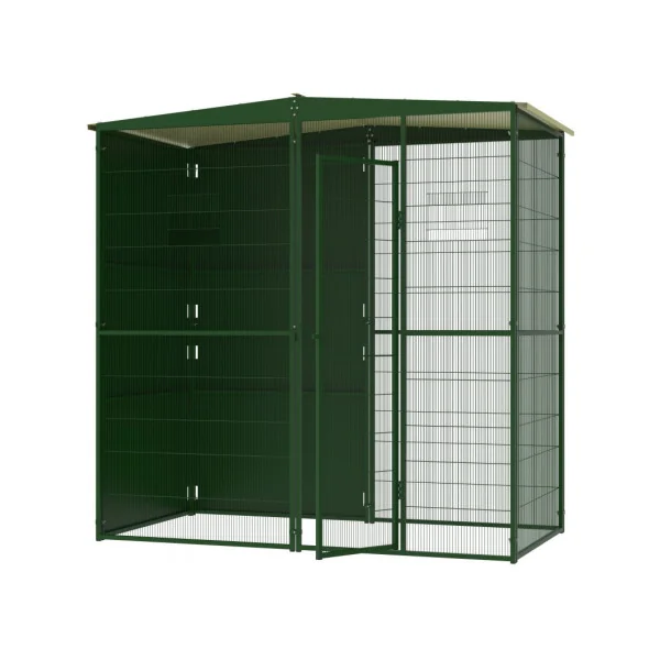 Volière 2x1x2 m avec toiture et panneaux coupe vent volière extérieure maille soudée robuste Volière jardin