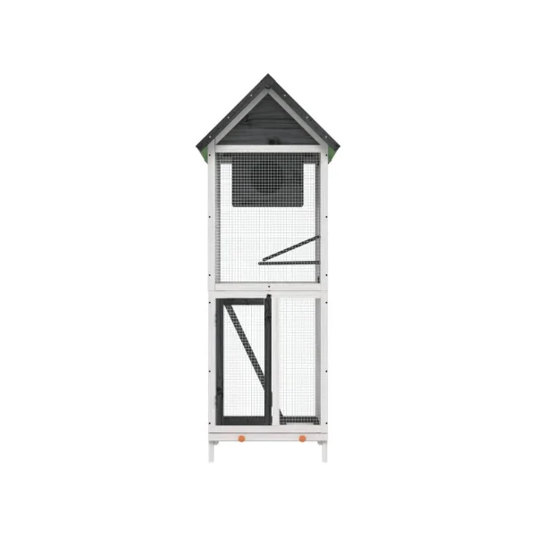 Volière de jardin gris blanc Pin massif volière en bois Cage oiseau bois pour l'extérieur