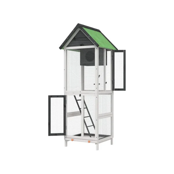 Volière de jardin gris blanc Pin massif volière en bois Cage oiseau bois pour l'extérieur
