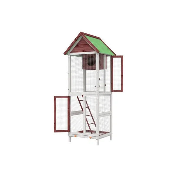 Volière de jardin moka blanc Pin massif volière en bois Cage oiseau bois pour l'extérieur