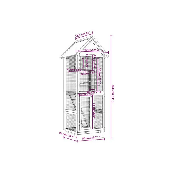 Volière de jardin moka blanc Pin massif volière en bois Cage oiseau bois pour l'extérieur