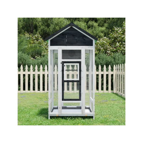 Volière de jardin Pin massif gris volière en bois Cage oiseau bois pour l'extérieur