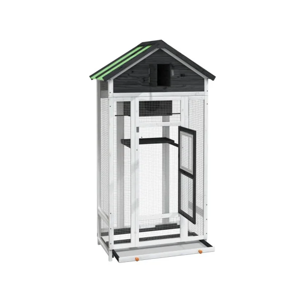 Volière de jardin Pin massif gris volière en bois Cage oiseau bois pour l'extérieur