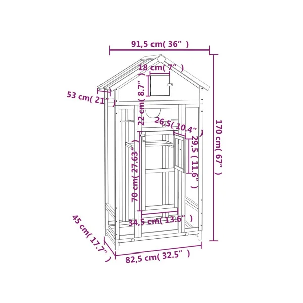 Volière de jardin Pin massif gris volière en bois Cage oiseau bois pour l'extérieur