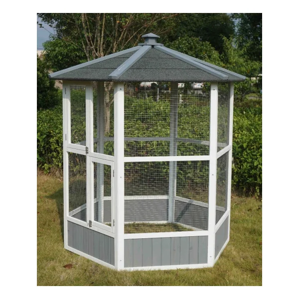 Volière hexagonale en bois massif de sapin volière de jardin hexagonale blanche et grise