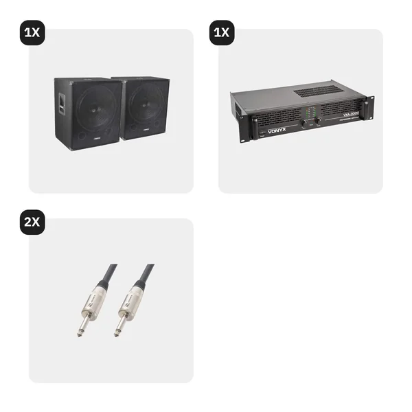 Vonyx 2000W - Kit Sono DJ - Subwoofer avec Amplificateur et Câbles