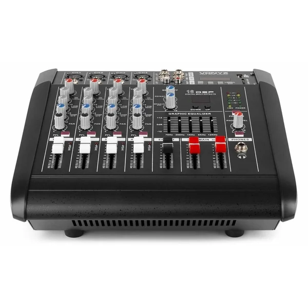 Vonyx AM5A - Console de Mixage 5 Canaux, Amplificateur Intégré, BT/MP3/USB/SD