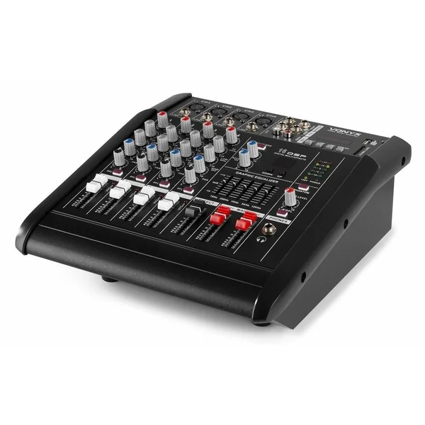 Vonyx AM5A - Console de Mixage 5 Canaux, Amplificateur Intégré, BT/MP3/USB/SD