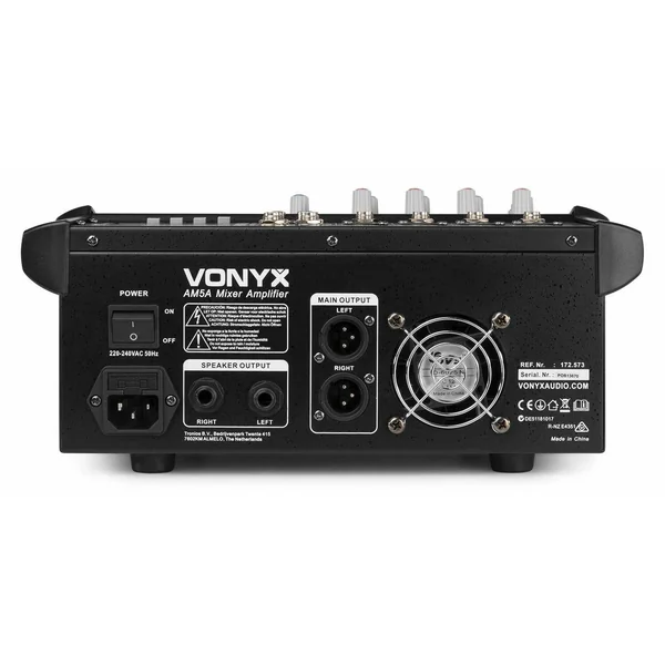 Vonyx AM5A - Console de Mixage 5 Canaux, Amplificateur Intégré, BT/MP3/USB/SD
