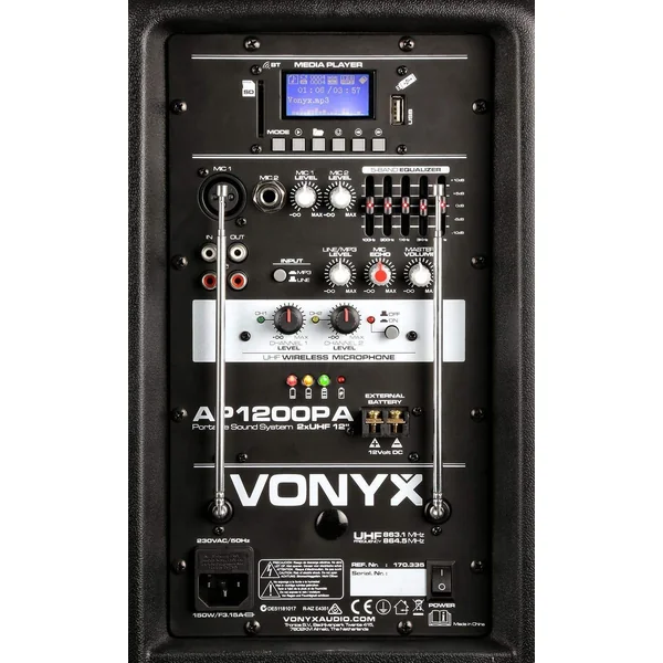 Vonyx AP1200PA - Enceinte Sono Portable avec Micros, 600W, BT/USB/SD/MP3