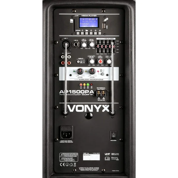 Vonyx AP1500PA Enceinte Sono Portable avec Batterie Intégrée