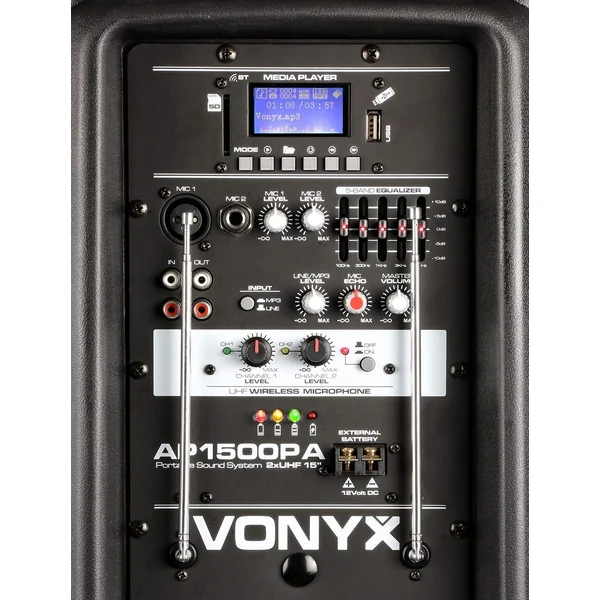Vonyx AP1500PA - Enceinte Sono Portable avec Micros, 800W, BT/USB/SD/MP3