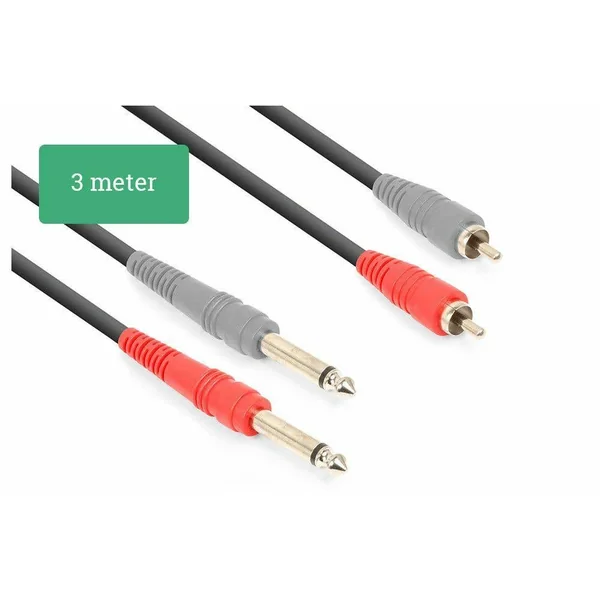 Vonyx Câble Audio Cordon 2x Jack 6,35 Mono/2x RCA Mâle - 3m