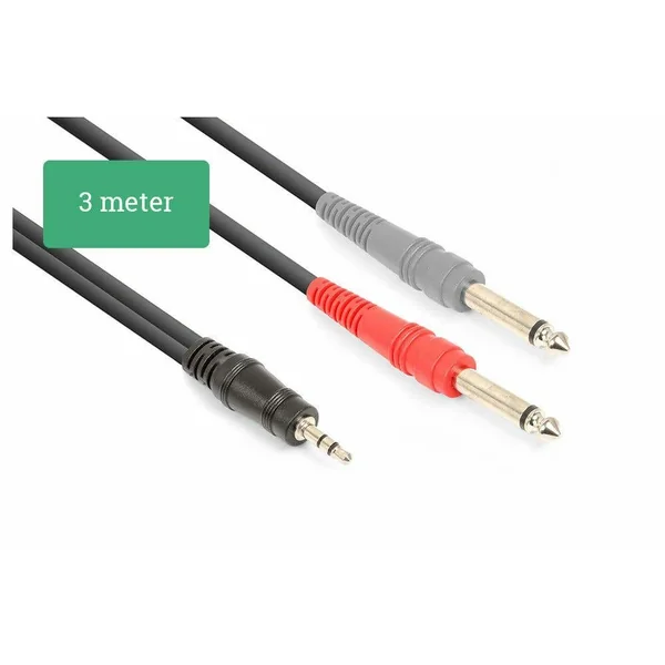 Vonyx Câble Audio Cordon Jack 3,5 Stéréo/2x Jack 6,35 Mono - 3m