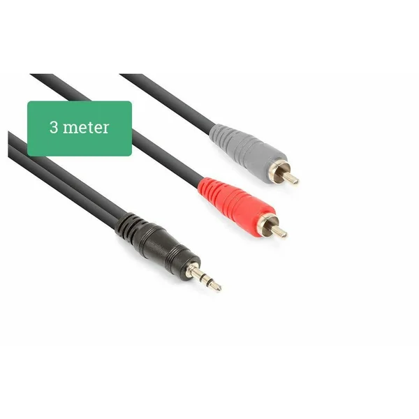 Vonyx Câble Audio Cordon Jack 3,5 Stéréo/2x RCA Mâle - 3m