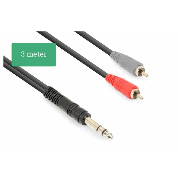Vonyx Câble Audio Cordon Jack 6,35 Stéréo/2x RCA Mâle - 3m