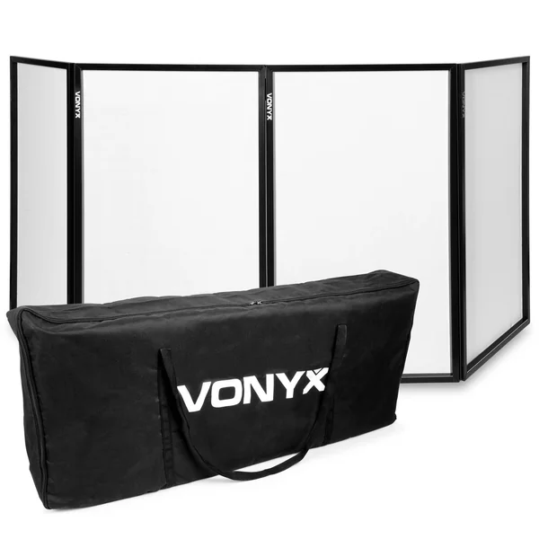 Vonyx DB2 - Façade DJ Pliable 4 Panneaux avec Sac, 280 x 120 cm, Blanc