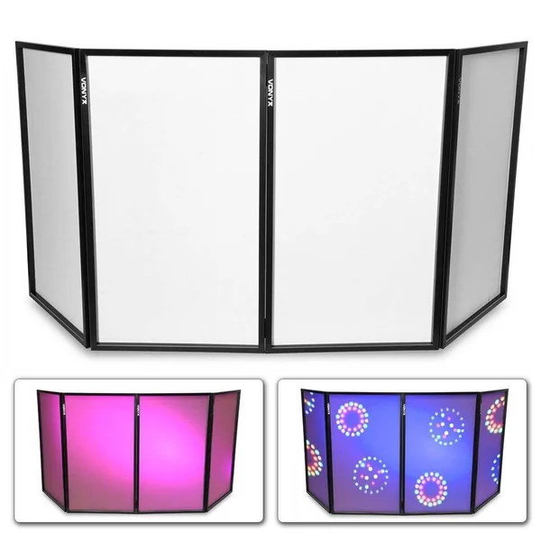 Vonyx DB2 - Façade DJ Pliable 4 Panneaux avec Sac, 280 x 120 cm, Blanc