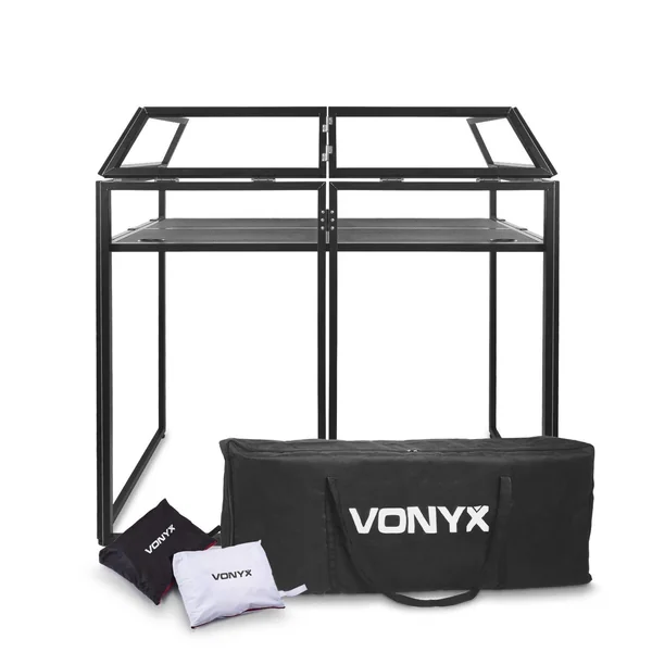 Vonyx DB3 Pro Stand DJ Dépliable 4 Panneaux avec Sacoches de Transport - 150 cm