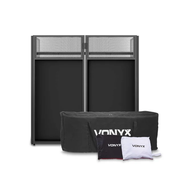 Vonyx DB4 Pro Stand DJ Repliable 4 Panneaux avec Structure, Toiles et Sacoches - 110 cm