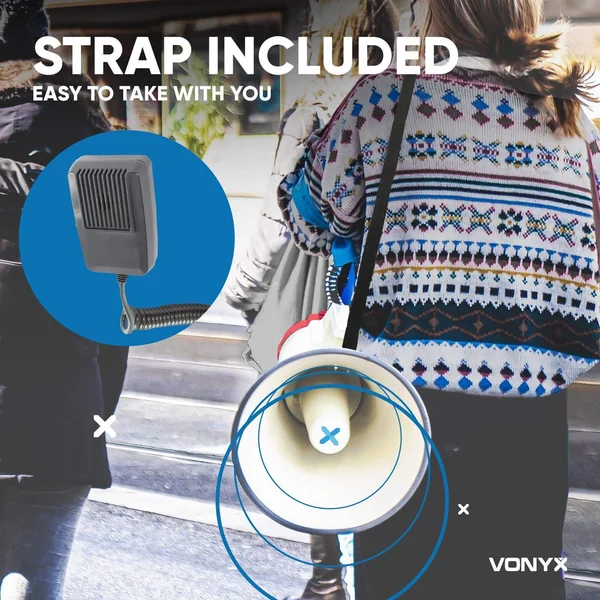 Vonyx MEG040 Mégaphone Transportable 40W, Idéal Manifestations, 1 km