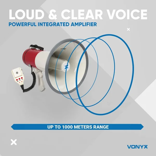 Vonyx MEG050 Kit Mégaphone Transportable 50W - avec 8 Piles