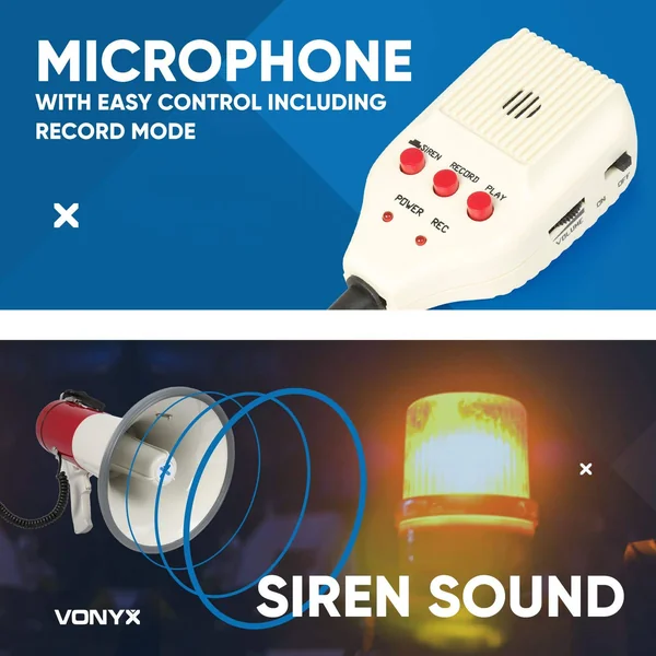 Vonyx MEG050 Kit Mégaphone Transportable 50W - avec 8 Piles