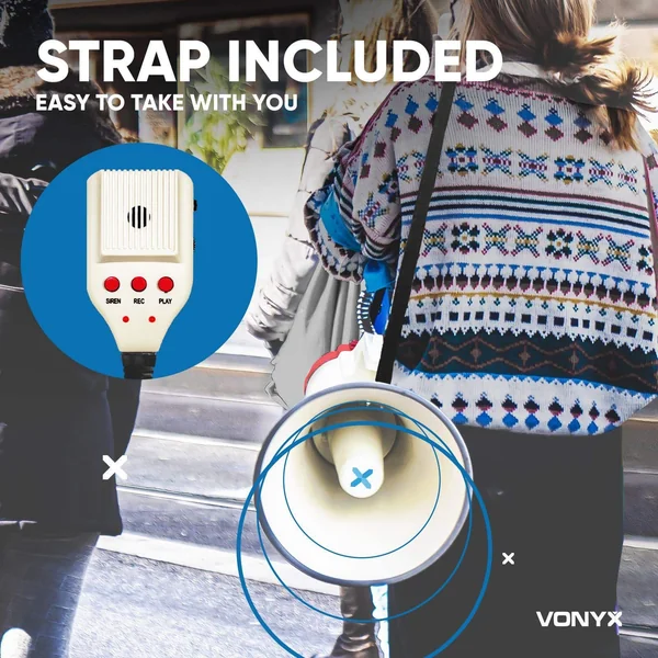 Vonyx MEG050 Kit Mégaphone Transportable 50W - avec 8 Piles