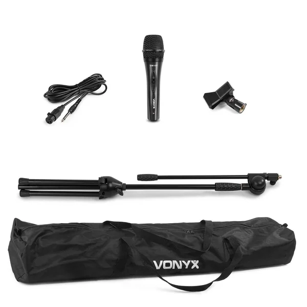 Vonyx MS10K - Microphone Vocal avec Pied de Microphone Réglable en Hauteur