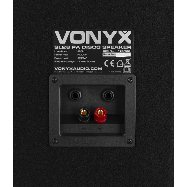 Vonyx SL28 Enceinte Passive, 800 Watts, 2x Woofer de 8 Pouces, Poignées Intégrées