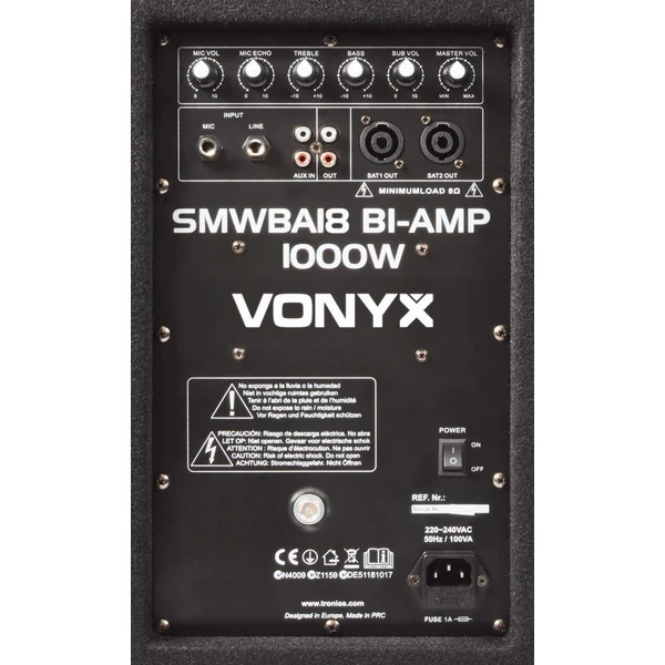Vonyx SMWBA18 - Caisson de Basses 1000W, Subwoofer Bi-Amplifié 18"
