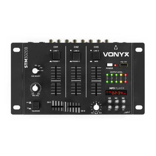 Vonyx STM-3020B - Table de Mixage 6 Canaux, Port USB, 3 Canaux Commutables