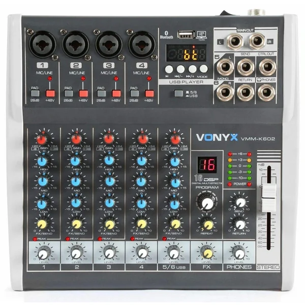 Vonyx VMM-K602 - Console de Mixage, 6 Canaux, Bluetooth