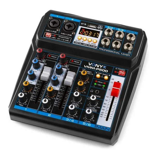 Vonyx VMM-P500 - Console de Mixage, 4 Canaux, Bluetooth, MP3/USB