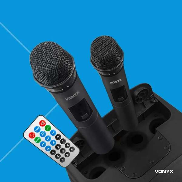 Vonyx VSP200 - Sono Portable Professionnelle 200 Watts 10 Pouces, 2 Micros UHF Sans Fil, Bluetooth 5.0